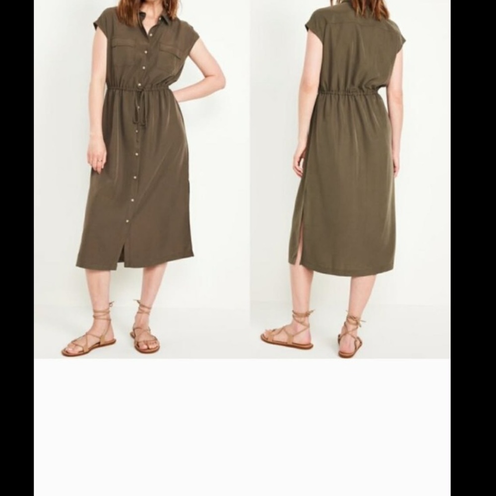 NWT Old Navy Waist Defined Utility MIDI Green Shirt Dress Size XL
